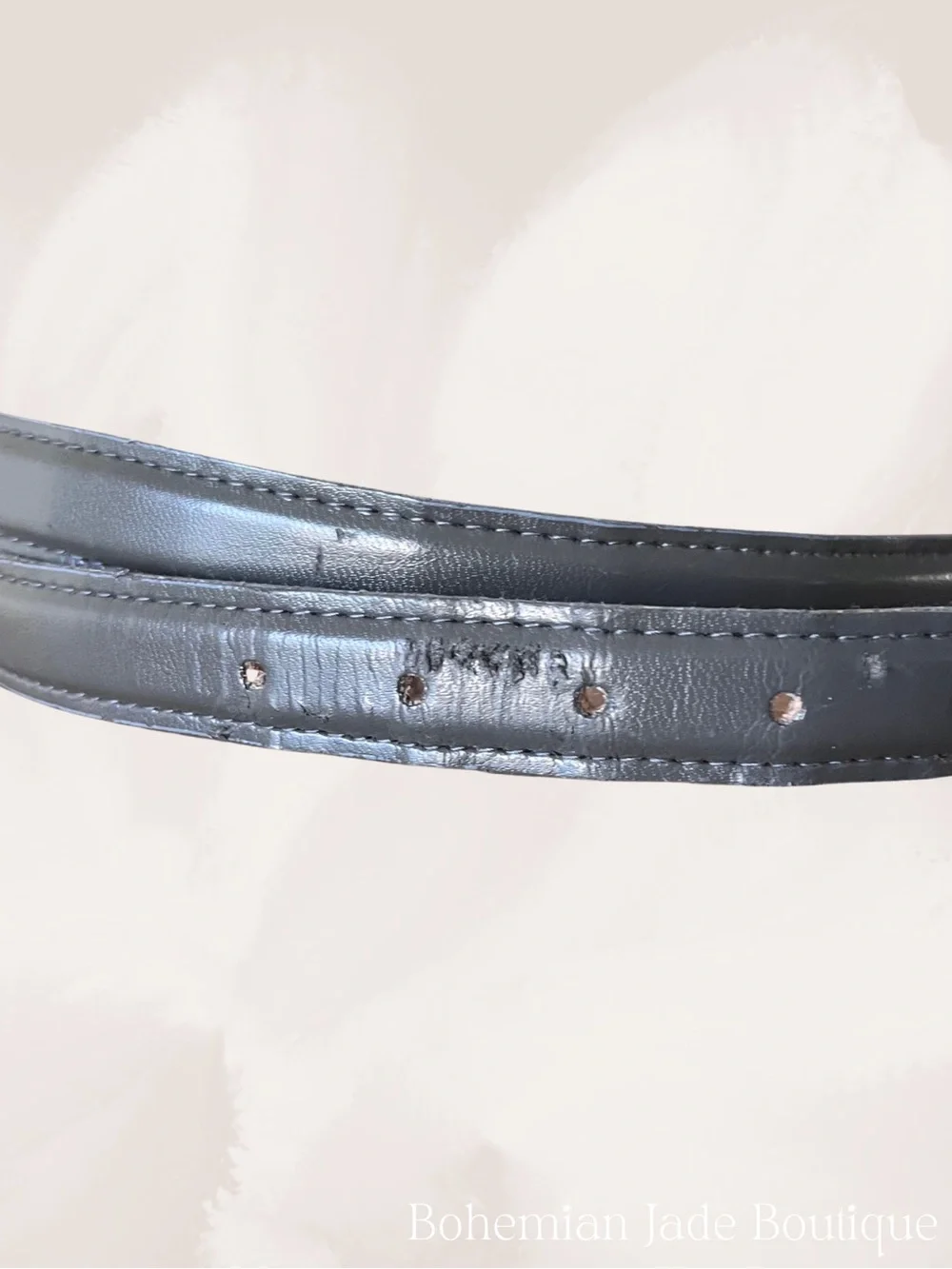 Laura Gayle Vintage Slim Leather Belt Women’s Large Gray Gold Buckle